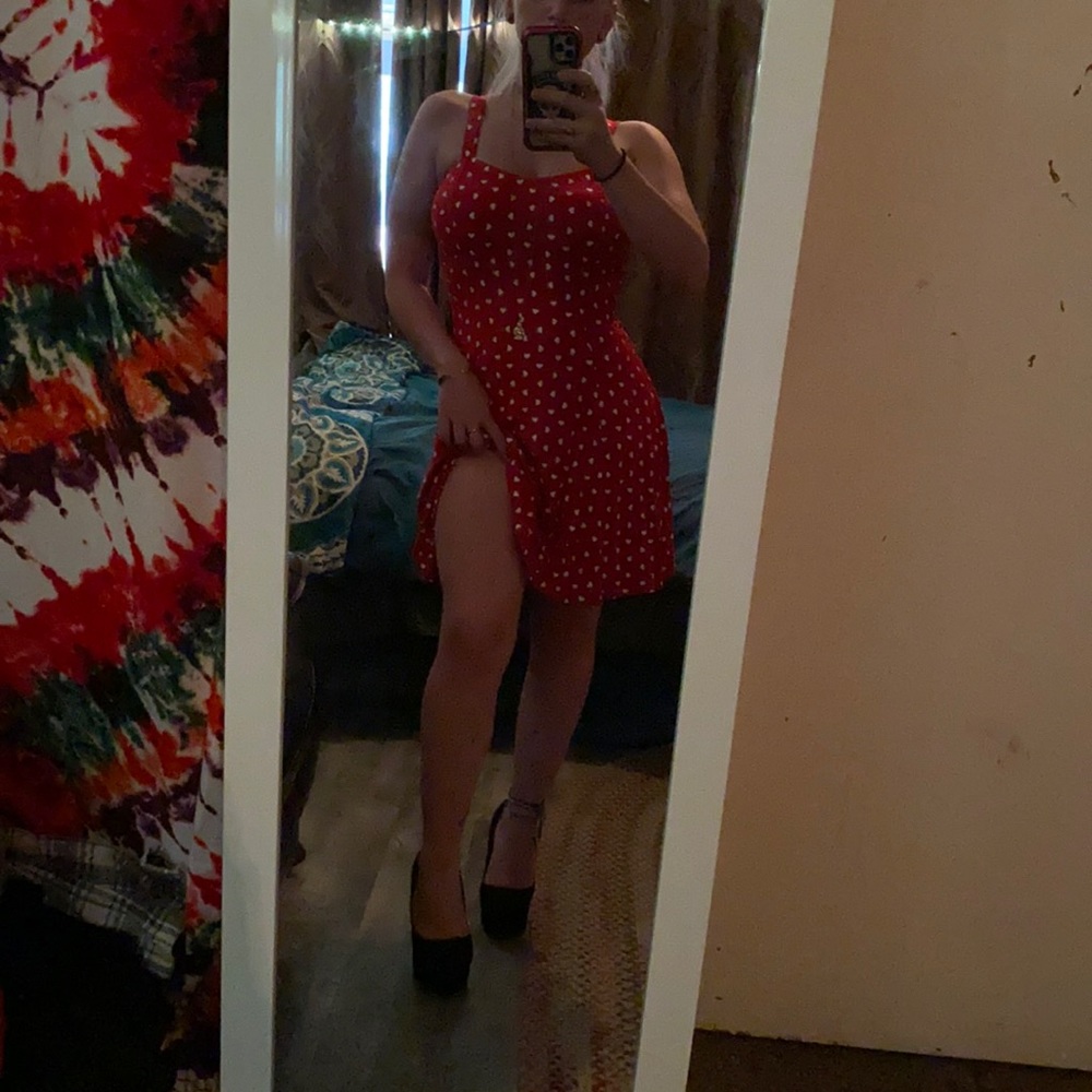 Sexy little red tank dress with white hearts